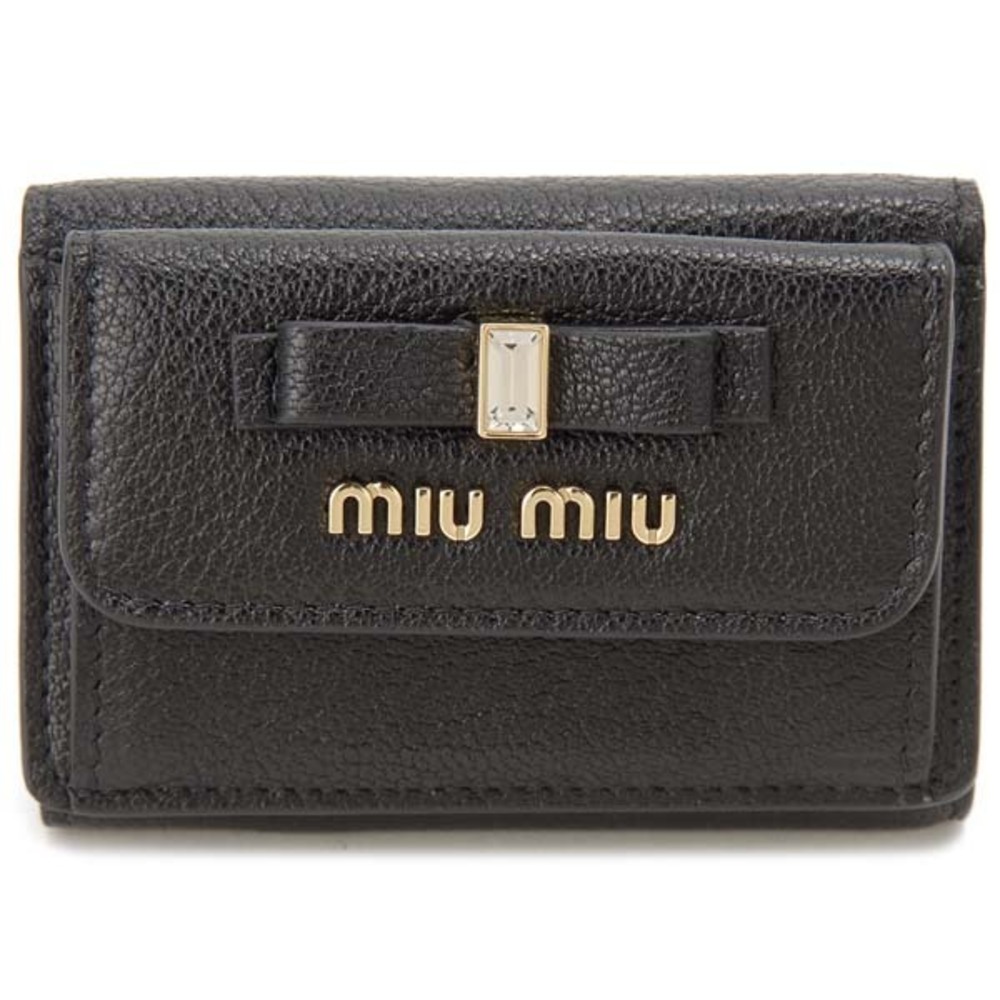 Miu Miu trifold wallet black MADRAS ribbon